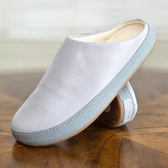 Olukai Hamani Gray Leather Slip On Clog Mules Loafers Shoes Size 9 New - Picture 2 of 15